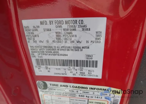 2009 Ford F-150 Fx4/King Ranch/Lariat/Platinum/Xl/Xlt z USA, uszkodzony, nr VIN 1FTPW14V59FB39284